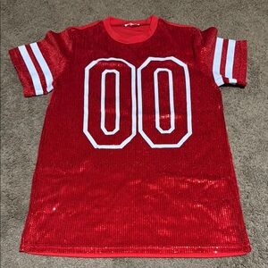 Red Sequin Shirt with Number Design